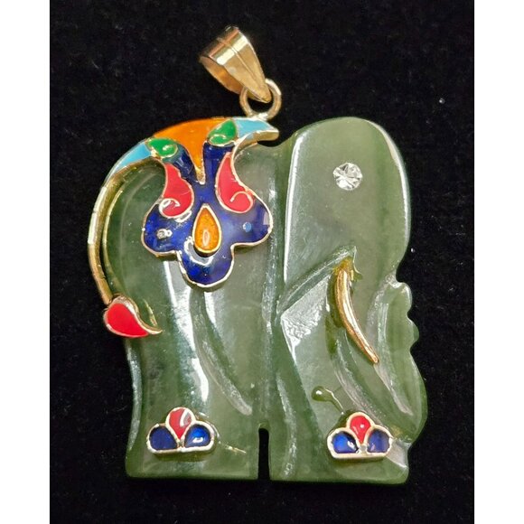 Vintage Jade Cloisonne Elephant Pendant - Picture 1 of 4